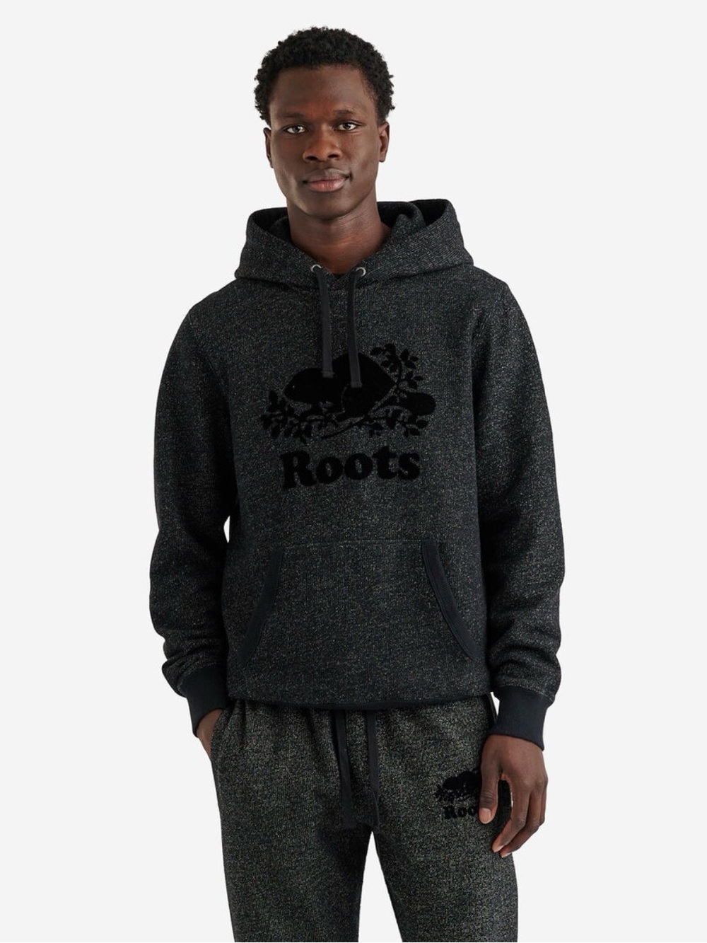 Roots Men's Dark Heather Black Logo Hoodie